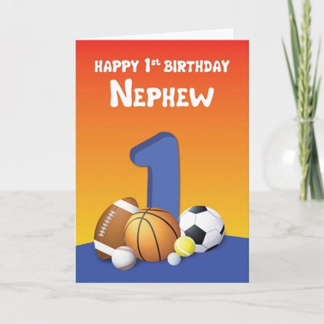 Nephew 1st Birthday Sports Balls Karte (Vorderseite)