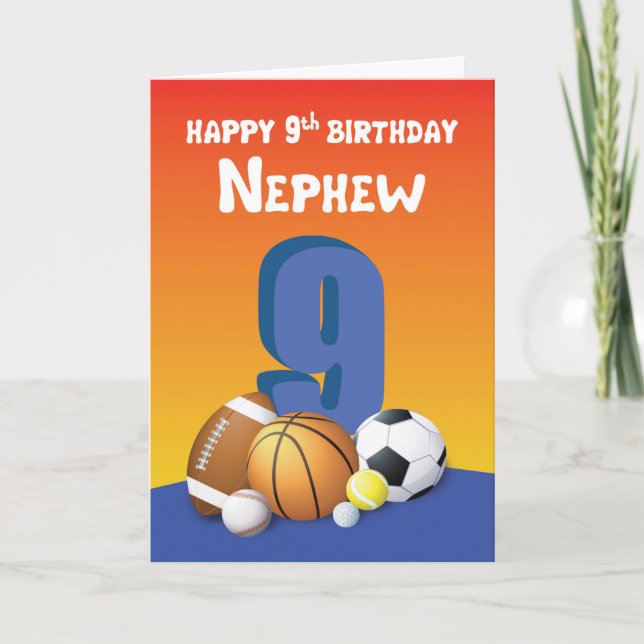 Nephew 9. Geburtstag Sportballs Karte (Vorderseite)