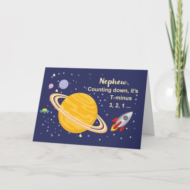 Nephew Birthday Planets im Weltraum mit Rakete Karte (Vorderseite)