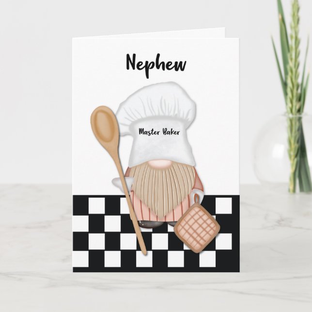 Nephew Birthday Whimsical Gnome Baker Backen Karte (Vorderseite)