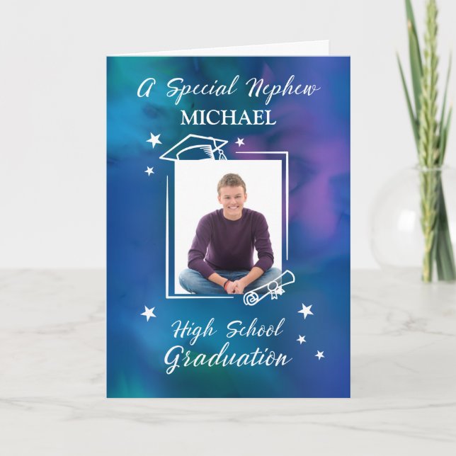 Nephew Custom Foto Name High School Abschluss Karte (Vorderseite)