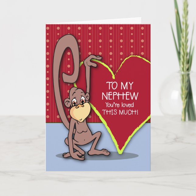 Nephew Niedlicher Affe am Valentinstag Feiertagskarte (Vorderseite)