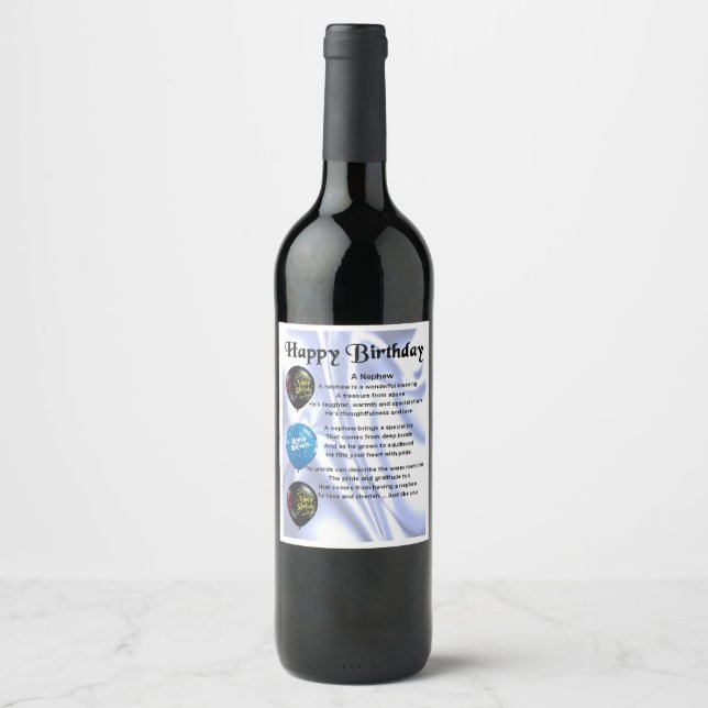 Nephew Poem Wine Bottle Étiquette Joyeux anniversa (Devant)