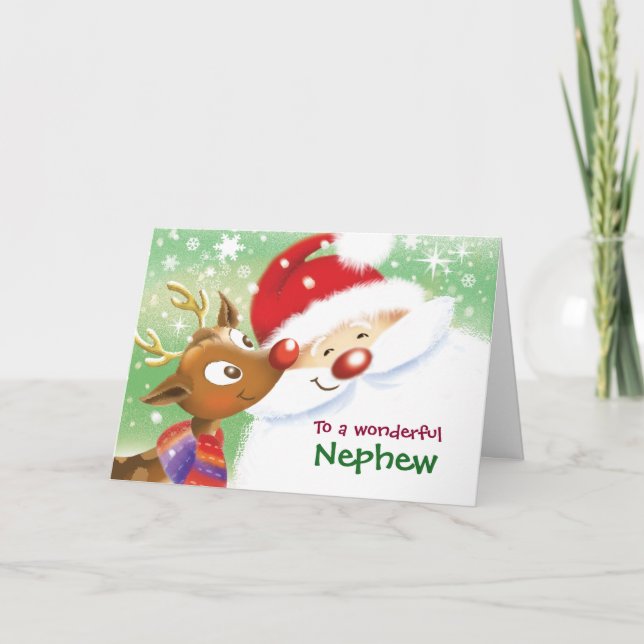Nephew, Weihnachten, Niedlicher Rentier und Weihna Karte (Vorderseite)
