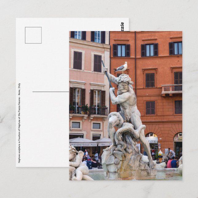 Neptun-Brunnen auf der Piazza Navona - Rom Postkarte (Vorne/Hinten)