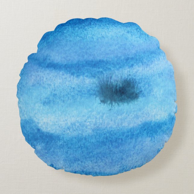Neptun-Planeten-Aquarell-rundes Kissen (Vorderseite)