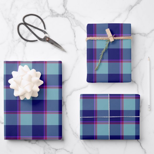 Neptune and Gulf Blue Plaid Geschenkpapier Set (Vorderseite)