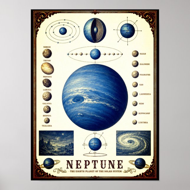 Neptune & Its Moons Astronomy Chart Poster (Vorne)