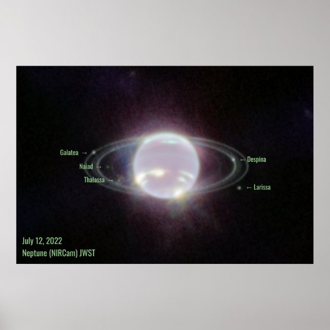 Neptune James Webb Foto NIRCam Image Green Text Poster (Vorne)