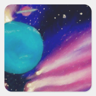 Neptune Space Universe Sky Stars Scifi Quadratischer Aufkleber