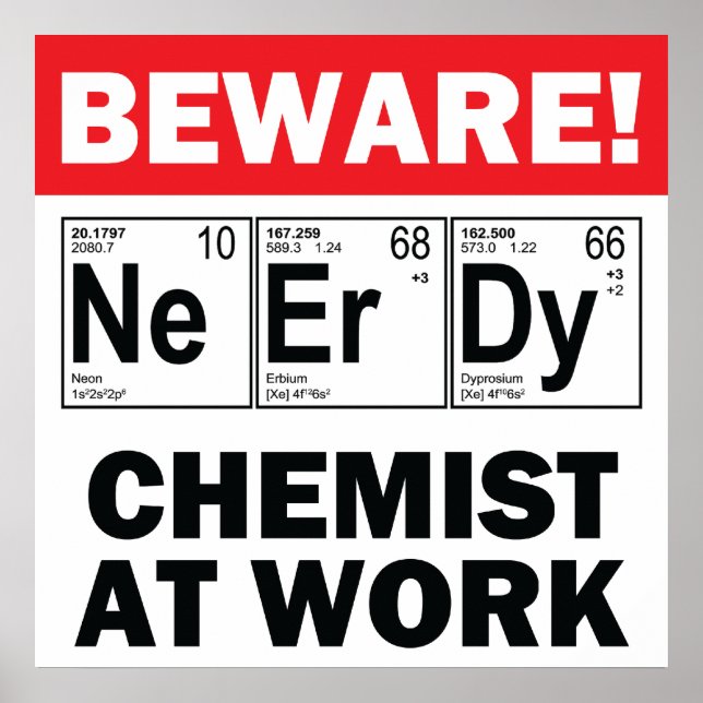 Nerd-Chemiker am Arbeitsplatz Poster (Vorne)