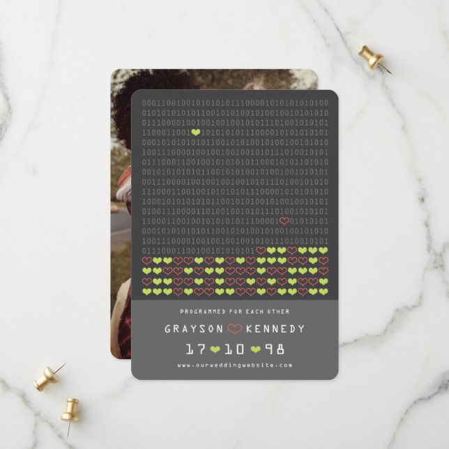 Nerd für die Liebe programmiert Binärcode Termin v Save The Date (Vorderseite/Rückseite Beispiel)