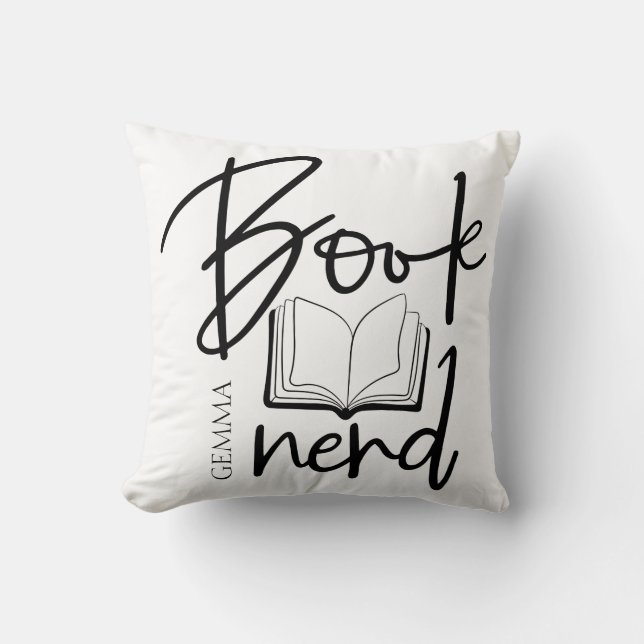 Nerd Schwarzes Script Funny Book Name Kissen (Vorderseite)