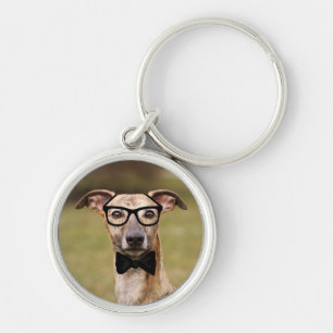 Nerd Whippet in Brille und Bow Krawatte Schlüssela Schlüsselanhänger