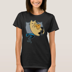 Nerdiger Pizza essender Gamer-Katze Spiel pausiert T-Shirt