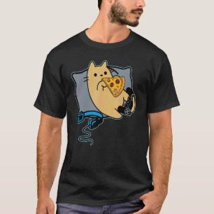Nerdiger Pizza essender Gamer-Katze Spiel pausiert T-Shirt