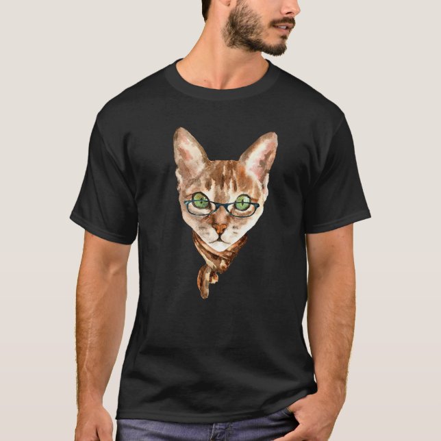 Nerdkatze mit Brille T-Shirt (Vorderseite)