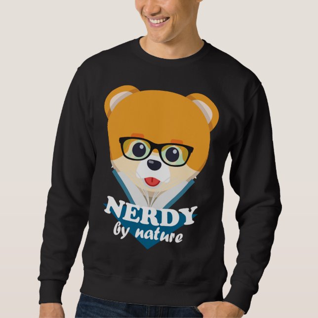 Nerdy By Nature - Funny Niedlich Dog Nerd Spitz Sweatshirt (Vorderseite)