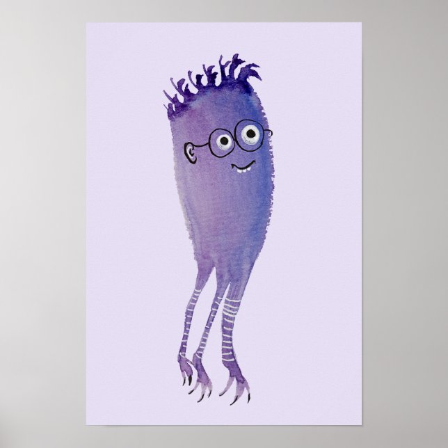 Nerdy Character Funny Niedlich Geek Lila Poster (Vorne)
