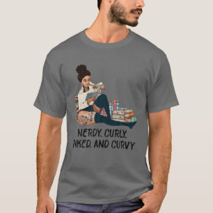 Nerdy Curry Inked and Curvy Reading Books Tattoo L T-Shirt