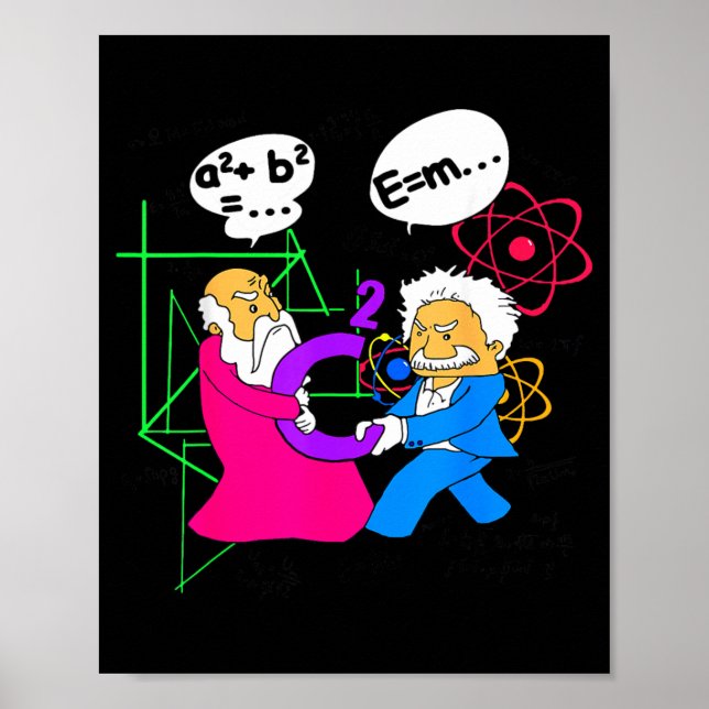 Nerdy Funny Pythagoras kämpft über C Quadrat Poster (Vorne)
