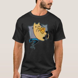 Nerdy Gamer Katze isst Pizza Spiel lädt T-Shirt