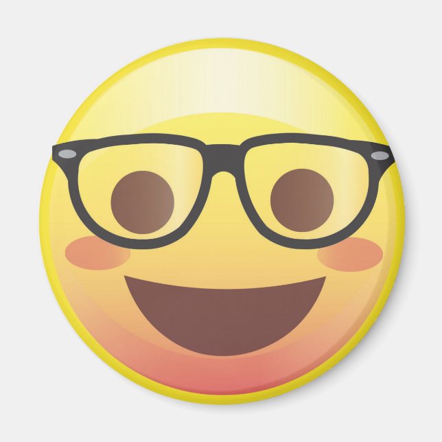 Nerdy Glasses Happy Emoji Magnet (Vorne)