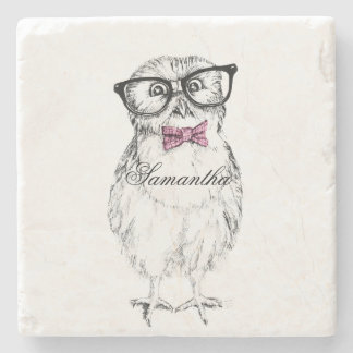 Nerdy Owlet Ink drawing Steinuntersetzer