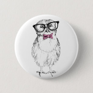 Nerdy Owlet kleine und schlaue Tinte zeichnend Button