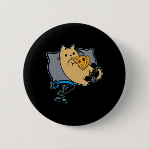 Nerdy Pizza Eating Gamer Cat Game Pausst Button