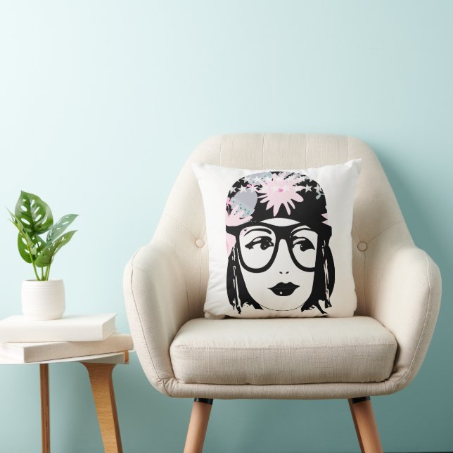 Nerdy Roaring 20's Portrait Flapper Girl Kissen (Stuhl )