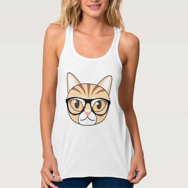 Nerdy Tabby Cat mit Brille Tank Top (Vorderseite)