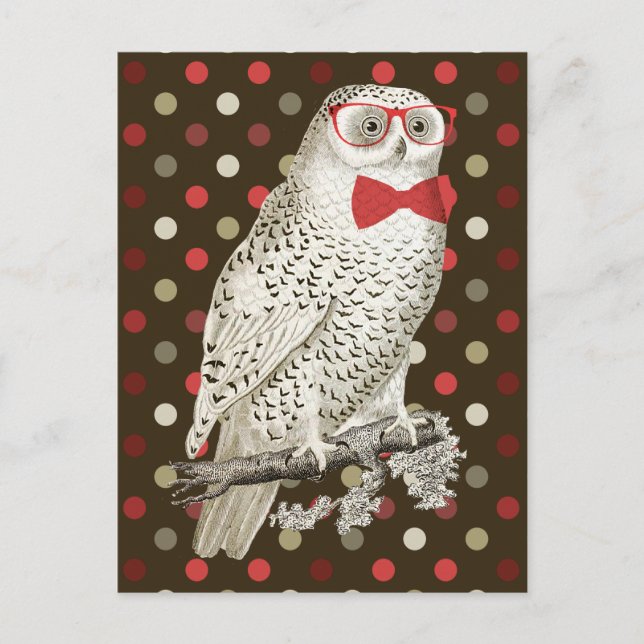 Nerdy Vintag Snowy Owl Postkarte (Vorderseite)