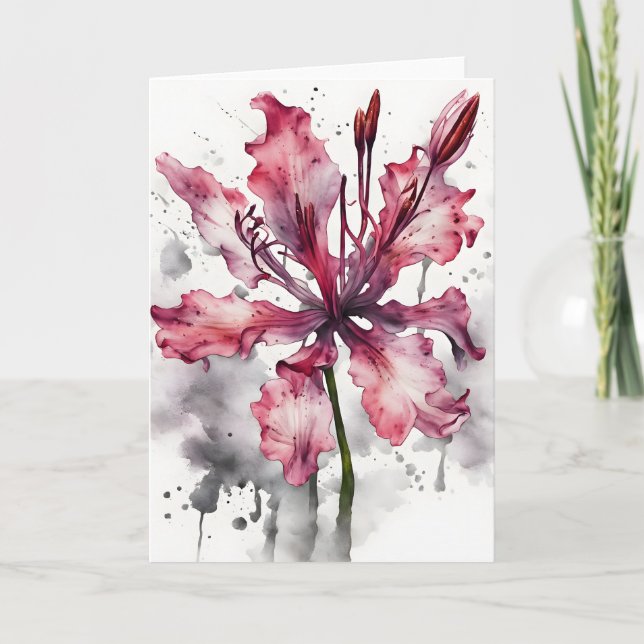 Nerine - Aquarellblumen Karte (Vorderseite)