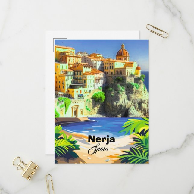 Nerja Spanien Reise Postkarten Kunst, Spanien Reis (Vorderseite/Rückseite Beispiel)