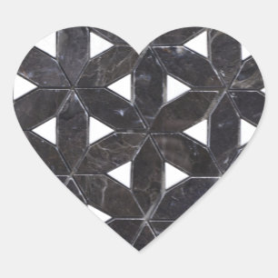 Nero Marquina Geometrisches Gitter Herz-Aufkleber
