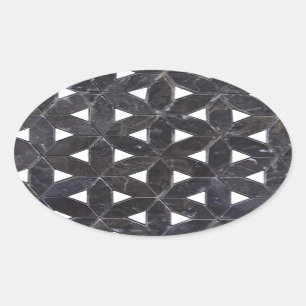 Nero Marquina Geometrisches Gitter Ovaler Aufkleber