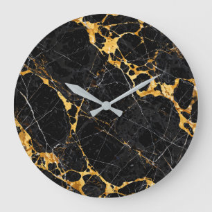 Nero Portoro Luxus Schwarz Gold Marmor Design Große Wanduhr