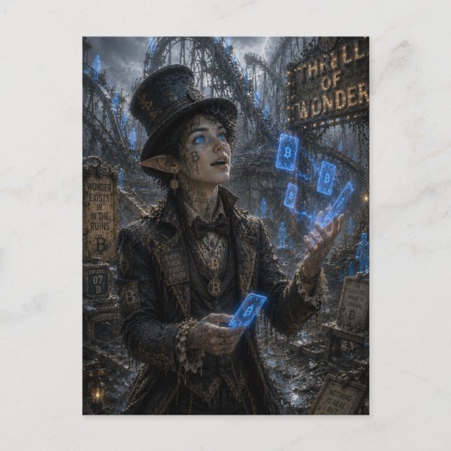 Nervenkitzel / Zauberer / Achterbahn Postkarte (Vorderseite)