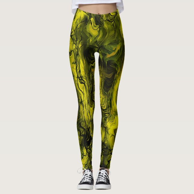 Nervous Energy Grungy Abstrakt Black and Yellow Leggings (Vorderseite)