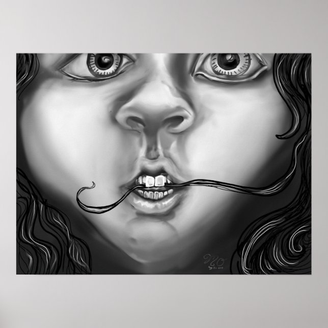 Nervous Habit Girl Moderne monochrome Kunst Poster (Vorne)