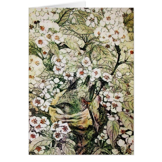 NEST D'OISEAU, ARBRE AVEC FLEURS BROWN DE PRINTEMP (Devant)