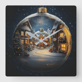 Nestelndes Weihnachtsbaumschmuck-Dorf-Uhr Quadratische Wanduhr