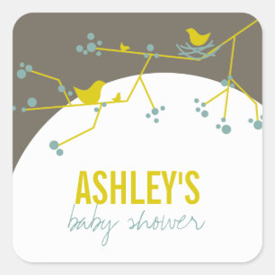 Nesting Bird Family auf Branchen Moderne Babydusch Quadratischer Aufkleber