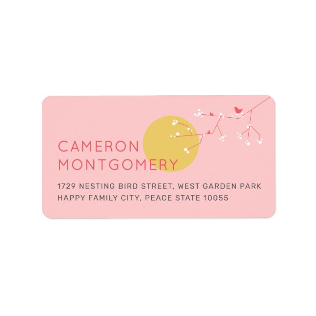 Nesting Bird Family Baby Duschadresse Labels Adressaufkleber (Vorne)