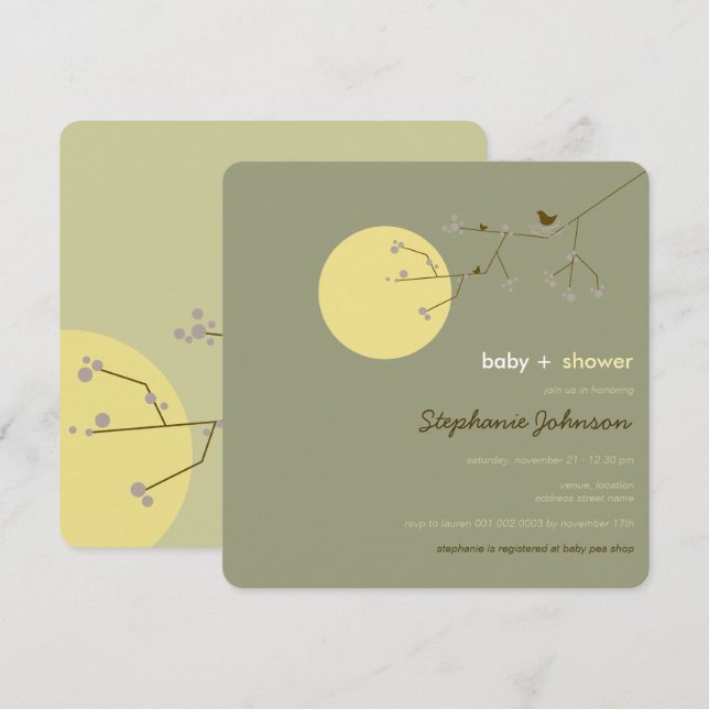 Nesting Bird Family Tree Simple Chic Baby Dusche Einladung (Vorne/Hinten)