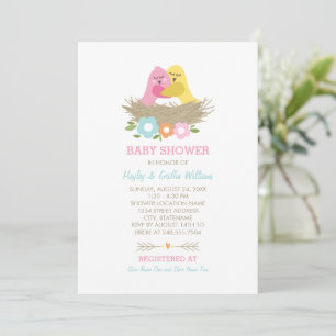 Nesting Birds Spring Baby Dusche Rosa Gelb Einladung