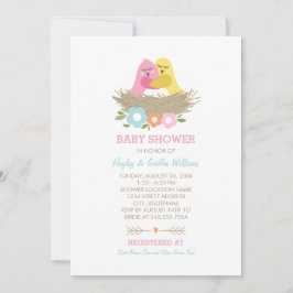 Nesting Birds Spring Baby Dusche Rosa Gelb Einladung