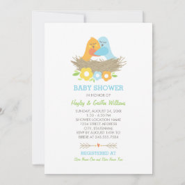 Nesting Birds Spring Baby Shower Blue Orange Einladung