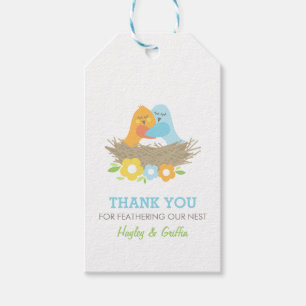Nesting Birds Spring Baby Shower Blue Orange Geschenkanhänger
